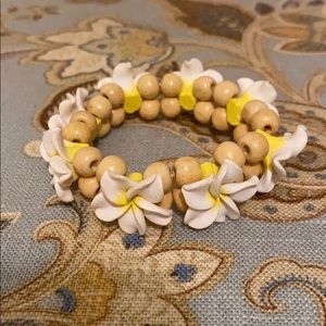 White Yellow Plumeria Hawaiian Bracelet